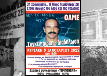 Ο Νίκος Τεμπονέρας ζει στους αγώνες της εποχής μας – Συγκέντρωση την Κυριακή 9/1/2022 στις 6 μ.μ. στο συγκρότημα «Τεμπονέρα»