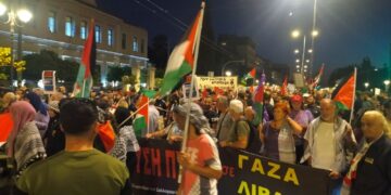 Μεγάλη και μαχητική πορεία αλληλεγγύης στους λαούς Παλαιστίνης και Λιβάνου